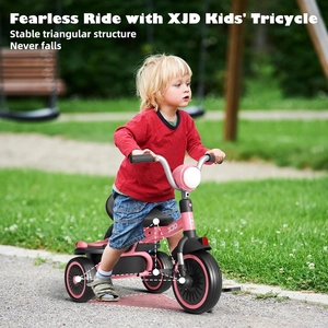 XJD Toddler Tricycle, Foldable Toddler Bike with Pedals, Tricycle for 2-5 Year Olds, Adjustable Comfortable Seat, Christmas Birthday Gifts for 1-5 Years Old Boys and Girls (Pink)