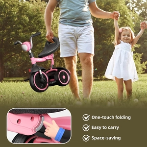 XJD Toddler Tricycle, Foldable Toddler Bike with Pedals, Tricycle for 2-5 Year Olds, Adjustable Comfortable Seat, Christmas Birthday Gifts for 1-5 Years Old Boys and Girls (Pink)