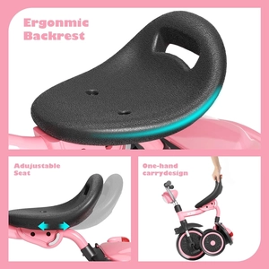 XJD Toddler Tricycle, Foldable Toddler Bike with Pedals, Tricycle for 2-5 Year Olds, Adjustable Comfortable Seat, Christmas Birthday Gifts for 1-5 Years Old Boys and Girls (Pink)