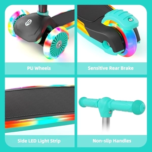 XJD Toddler Scooters for Kids 3-8, 3 Wheel Scooters for Kids 110lbs, LED Light-Up Wheels and Side, 3 Adjustable Height, Lean-to-Steer, Birthday Gift Toy for 3-8 Year Old Girl Boy