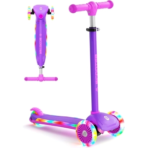 XJD Toddler Scooters for Kids 3-8, 3 Wheel Scooters for Kids 110lbs, LED Light-Up Wheels and Side, 3 Adjustable Height, Lean-to-Steer, Birthday Gift Toy for 3-8 Year Old Girl Boy
