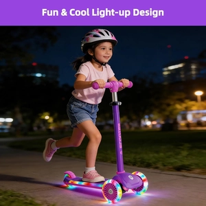 XJD Toddler Scooters for Kids 3-8, 3 Wheel Scooters for Kids 110lbs, LED Light-Up Wheels and Side, 3 Adjustable Height, Lean-to-Steer, Birthday Gift Toy for 3-8 Year Old Girl Boy