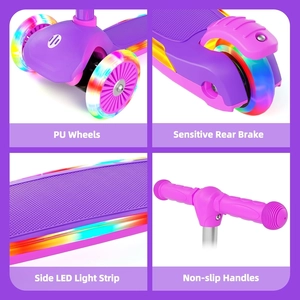 XJD Toddler Scooters for Kids 3-8, 3 Wheel Scooters for Kids 110lbs, LED Light-Up Wheels and Side, 3 Adjustable Height, Lean-to-Steer, Birthday Gift Toy for 3-8 Year Old Girl Boy