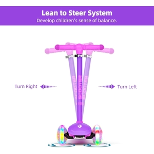 XJD Toddler Scooters for Kids 3-8, 3 Wheel Scooters for Kids 110lbs, LED Light-Up Wheels and Side, 3 Adjustable Height, Lean-to-Steer, Birthday Gift Toy for 3-8 Year Old Girl Boy
