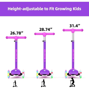 XJD Toddler Scooters for Kids 3-8, 3 Wheel Scooters for Kids 110lbs, LED Light-Up Wheels and Side, 3 Adjustable Height, Lean-to-Steer, Birthday Gift Toy for 3-8 Year Old Girl Boy
