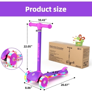 XJD Toddler Scooters for Kids 3-8, 3 Wheel Scooters for Kids 110lbs, LED Light-Up Wheels and Side, 3 Adjustable Height, Lean-to-Steer, Birthday Gift Toy for 3-8 Year Old Girl Boy