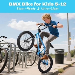 XJD Freestyle BMX Bike, 20 inch Kids Bicycles for Boys Girls Ages 8-12 Years Old and Beginner Level Rider,Durable Steel Frame,Blue(No Pegs)