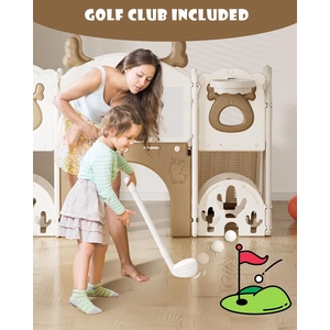 XJD Toddler Slide,13 in 1 Kids Slide for Toddlers, New Upgrade with Golf Set, Basketball Hoop, Drawing Board for Indoor Outdoor Playset,Toddler Playground (Brown)