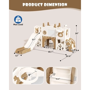 XJD Toddler Slide,13 in 1 Kids Slide for Toddlers, New Upgrade with Golf Set, Basketball Hoop, Drawing Board for Indoor Outdoor Playset,Toddler Playground (Brown)