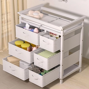 XJD Wooden Diaper Changing Table with 6 Storage Baskets, Modern Baby Changing Table, Infant Diaper Changing Station Dresser with Pad (White)