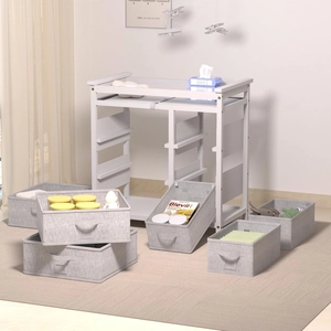 XJD Wooden Diaper Changing Table with 6 Storage Baskets, Modern Baby Changing Table, Infant Diaper Changing Station Dresser with Pad (White)