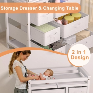 XJD Wooden Diaper Changing Table with 6 Storage Baskets, Modern Baby Changing Table, Infant Diaper Changing Station Dresser with Pad (White)