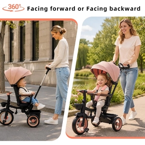 XJD 7‑in‑1 Tricycle Stroller, with Push Handle, Rotating Seat, UV‑Proof Canopy, Memory Cotton Cushion, Non‑Pneumatic Wheels, Headlights, Dual Brakes and Storage, Gift for Toddler 1‑5 Years Old(Pink)