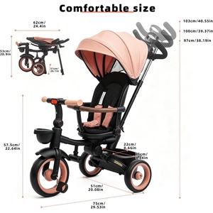 XJD 7‑in‑1 Tricycle Stroller, with Push Handle, Rotating Seat, UV‑Proof Canopy, Memory Cotton Cushion, Non‑Pneumatic Wheels, Headlights, Dual Brakes and Storage, Gift for Toddler 1‑5 Years Old(Pink)