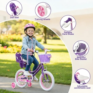 XJD Girls Bike, 12/14/16/20 Inch Bicycle for Ages 2-12 Toddler Bike | Retro Style Kids Bike with Training Wheels, 20 Inch Girl Bicycle with Kickstand