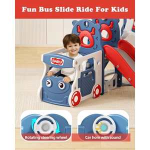 XJD Toddler Slide and Swing Set, Bus Themed Kids Slide for Toddlers Age 1+, Toddler Outdoor Indoor Playset (Blue Red)