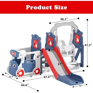 XJD Toddler Slide and Swing Set, Bus Themed Kids Slide for Toddlers Age 1+, Toddler Outdoor Indoor Playset (Blue Red)