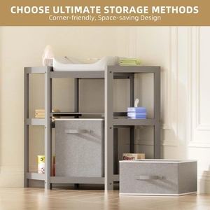 XJD Baby Corner Changing Table 2 Storage Drawers, Infant Diaper Changing Table Diaper Changing Station and Contoured Pad for Baby (Gray)