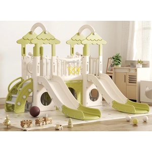 XJD 10 in 1 Toddler Slide, Jungle Double Slide Playset with Basketball Hoop | Tunnel and Storage Space, Outdoor Indoor Slide for Toddlers Age 1+,Tree House Design Toddlers Outdoor Indoor Playground