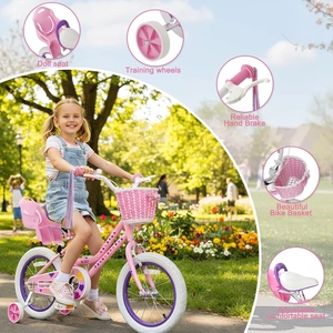 XJD Girls Bike for 2-12 Years Old Kids 12 14 16 20 Inch Toddler Bike,Retro Style Kids Bike with Training Wheels, 20 Inch Girl Bicycle with Kickstand