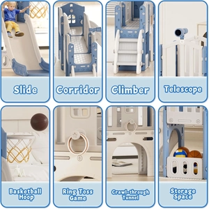 XJD 9 in 1 Toddler Slide Set, Kids Slide for Toddlers Age 1+ (Blue) | Toddler Outdoor Slide PlaySet with Basketball Hoop and Ball,Outdoor Indoor Playground for Toddlers 1-3