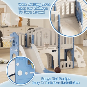 XJD 9 in 1 Toddler Slide Set, Kids Slide for Toddlers Age 1+ (Blue) | Toddler Outdoor Slide PlaySet with Basketball Hoop and Ball,Outdoor Indoor Playground for Toddlers 1-3