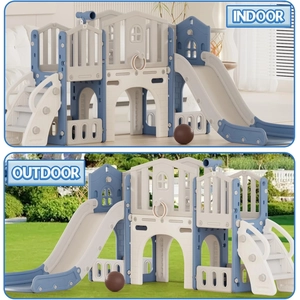 XJD 9 in 1 Toddler Slide Set, Kids Slide for Toddlers Age 1+ (Blue) | Toddler Outdoor Slide PlaySet with Basketball Hoop and Ball,Outdoor Indoor Playground for Toddlers 1-3