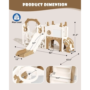 XJD 13-in-1 Toddler Slide and Swing Set, Kids Slide for Toddlers Age 1+, Toddler Outdoor Playset New Upgrade with Golf Set, Basketball Hoop, Drawing Board for Playground (Brown White)
