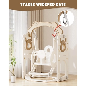 XJD 13-in-1 Toddler Slide and Swing Set, Kids Slide for Toddlers Age 1+, Toddler Outdoor Playset New Upgrade with Golf Set, Basketball Hoop, Drawing Board for Playground (Brown White)