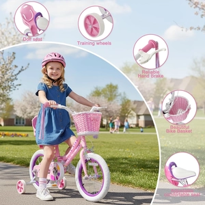 XJD Girls Bike, 12/14/16/20 Inch Bicycle for Ages 2-12 Toddler Bike | Retro Style Kids Bike with Training Wheels, 20 Inch Girl Bicycle with Kickstand