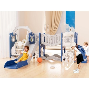 XJD 12-in-1 Toddler Slide and Swing Set, Kids Slide for Toddlers Age 1+, Toddler Outdoor Playset New Upgrade with Golf Set, Basketball Hoop, Drawing Board for Playground (Blue)