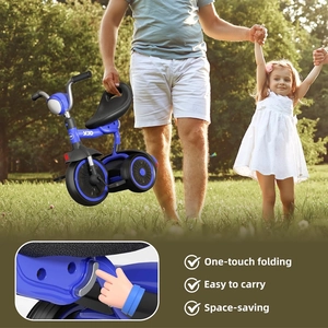 XJD Toddler Tricycle, Foldable Toddler Bike with Pedals, Tricycle for 2-5 Year Olds, Adjustable Comfortable Seat, Christmas Birthday Gifts for 1-5 Years Old Boys and Girls (Blue)