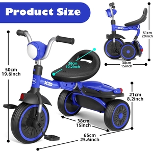 XJD Toddler Tricycle, Foldable Toddler Bike with Pedals, Tricycle for 2-5 Year Olds, Adjustable Comfortable Seat, Christmas Birthday Gifts for 1-5 Years Old Boys and Girls (Blue)