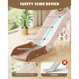 XJD Toddler Slide,12 in 1 Kids Slide for Toddlers 1-3, New Upgrade with Golf Set, Basketball Hoop, Drawing Board for Indoor Outdoor Playset,Toddler Playground (Brown)