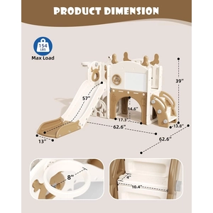 XJD Toddler Slide,12 in 1 Kids Slide for Toddlers 1-3, New Upgrade with Golf Set, Basketball Hoop, Drawing Board for Indoor Outdoor Playset,Toddler Playground (Brown)