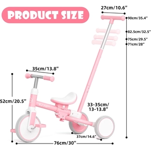 XJD Toddler Tricycle for 1-3 Year Olds, 5-in-1 Toddler Balance Bike, Adjustable Push Handle, Adjustable Seat & Removable Pedal, Birthday Gift Toy for Boys and Girls(Pink)