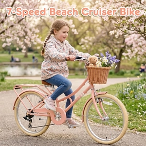 XJD 20 24 26 Inch Girls Bike, 7-Speed Beach Cruiser Bike for Girls Youth and Over 6 Years Old, Kids Bicycles with Dual V-Brakes Rear Rack & Wicker Basket