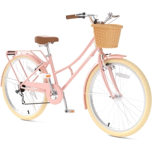 XJD 20 24 26 Inch Girls Bike, 7-Speed Beach Cruiser Bike for Girls Youth and Over 6 Years Old, Kids Bicycles with Dual V-Brakes Rear Rack & Wicker Basket