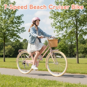 XJD 20 24 26 Inch Girls Bike, 7-Speed Beach Cruiser Bike for Girls Youth and Over 6 Years Old, Kids Bicycles with Dual V-Brakes Rear Rack & Wicker Basket