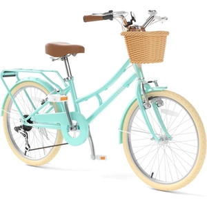 XJD 20 24 26 Inch Girls Bike, 7-Speed Beach Cruiser Bike for Girls Youth and Over 6 Years Old, Kids Bicycles with Dual V-Brakes Rear Rack & Wicker Basket