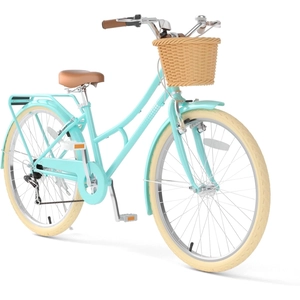 XJD 20 24 26 Inch Girls Bike, 7-Speed Beach Cruiser Bike for Girls Youth and Over 6 Years Old, Kids Bicycles with Dual V-Brakes Rear Rack & Wicker Basket