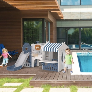 XJD 10-in-1 Toddler Slide Playset with House Blue Gray
