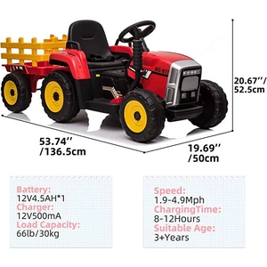 XJD Kids Electric Tractor with Trailer Red
