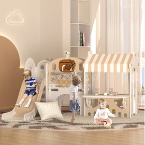 XJD 10-in-1 Toddler Slide Playset with House Coffee