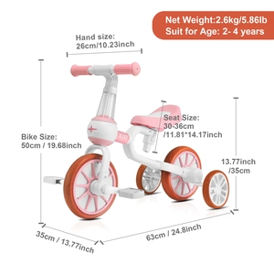 XJD 3-in-1 Toddler Tricycle Bike Pink