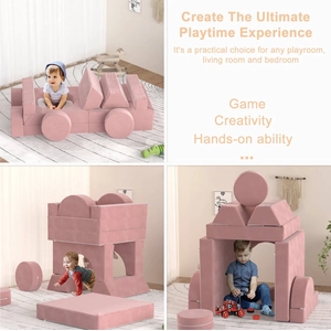 XJD 14-Piece Modular Children's Play Sofa Pink