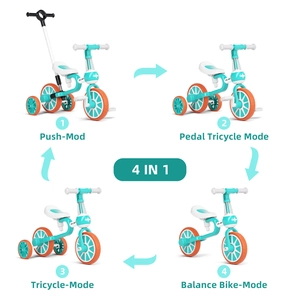 XJD 5-in-1 Toddler Tricycle with Push Handle Green