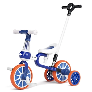 XJD 5-in-1 Toddler Tricycle with Push Handle Blue