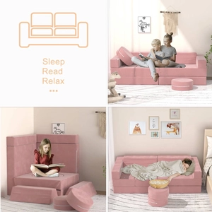 XJD 14-Piece Modular Children's Play Sofa Pink