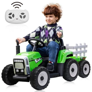 XJD Kids Electric Tractor with Trailer Green